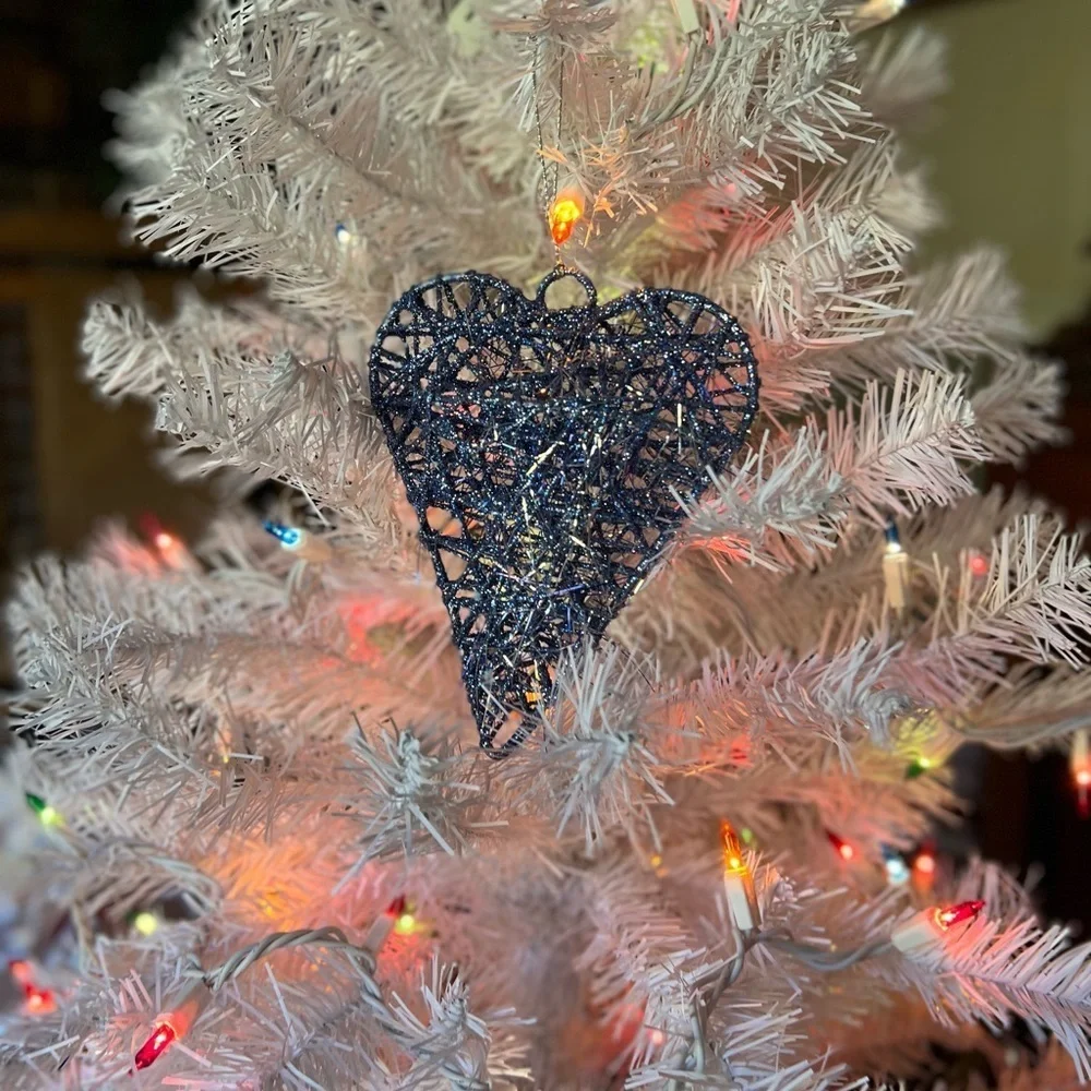 Large Blue Silver Heart Christmas Ornament